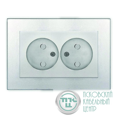 Розетка 2-м СП Афина 16А IP20 без заземл. защ. шторки в сборе серебр. Universal A0048-S