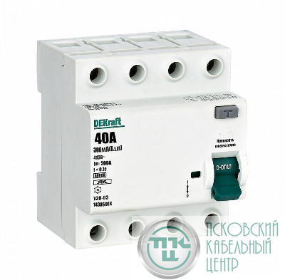 Выключатель дифференциального тока (УЗО) 4п 40А 300мА тип A 6кА УЗО-03 DEKraft 14306DEK