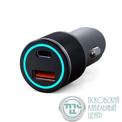 Устройство зарядное автомобильное с двумя портами USB-C + USB-A 48Вт с LED-подсветкой Rexant 18-2230-5