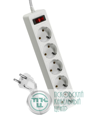 Удлинитель с сетевым фильтром 5х3м с заземл. 10А IP20 2.2кВт ПВС 3х0.75 с выкл. с индикатором сети бел. КОСМОС FKsm3m-5g(W)