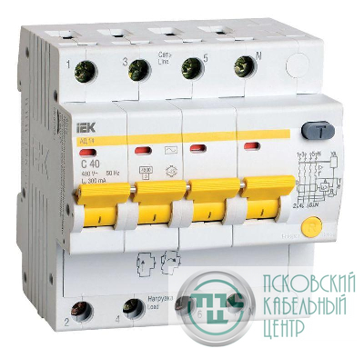 Выключатель автоматический дифференциального тока 4п C 40А 300мА тип AC 4.5кА АД-14 KARAT IEK MAD10-4-040-C-300