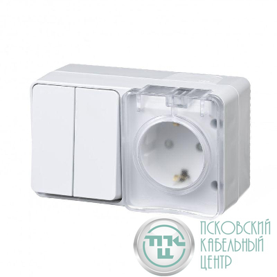 Блок ОП AtlasDesign PROFI IP54 (розетка 1-м 16А заземл. защ. шторки + 2-кл. выключатель 10А) бел. SE ATN540174