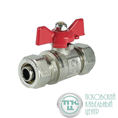Кран шаровой обжимной ручка-бабочка 16х16 с никелир. покрытием (100/10) К VALFEX VF.343.NB.16016