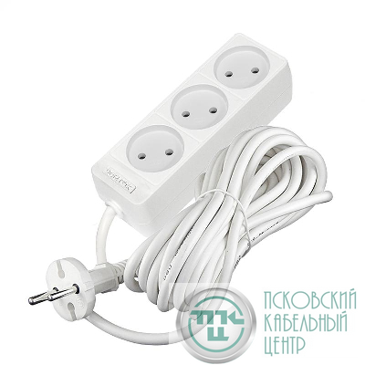 Удлинитель 3х5м без заземл. 10А IP20 2.2кВт ПВС 2х0.75 бел. DOMTOK 2372