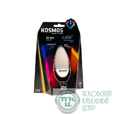 Лампа светодиодная KOSMOS premium 3Вт свеча E14 230В 3000К Космос KLED3wCN230vE1427