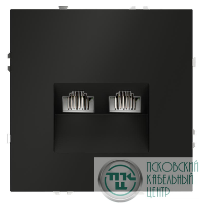 Розетка компьютерная 2-м СП S70 RJ45 + RJ45 кат.6 механизм черн. матов. Voltum VLS060208