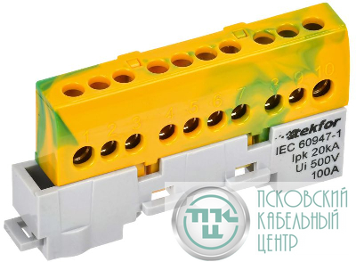 Шина PE "земля" изол. на универс. держ. 6х9-10-ЖЗ TEKFOR IEK TF-NN10-10-KL-K52