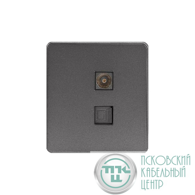 Розетка компьютерная + телевизионная СП ROUND MIELE RJ45 кат6 + TV титан Kranz KR-78-0722-2