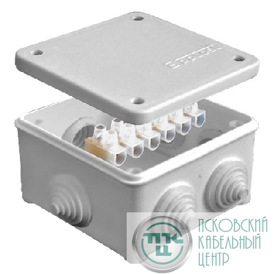 Коробка распределительная ОП 85х85х45мм IP54 с клемм. 7 выходов 3 гермоввода 10А 6 контактов крышка на винтах сер. Epplast 130114