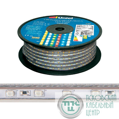 Лента светодиодная ULS-2835-120LED/m-10mm-IP67-220V-10W/m-50M-4000K 10Вт/м 120LED/м 4000К нейтр. бел. IP67 220В 10мм гибкая герметичная (уп.50м) Uniel UL-00006481
