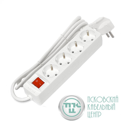 Удлинитель 4х1.5м с заземл. 16А IP20 3х1 с выкл. бел. DOMTOK 2374