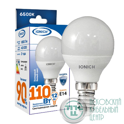 Лампа светодиодная P45 12Вт шар 6500К E14 1080лм 230В IONICH 1812