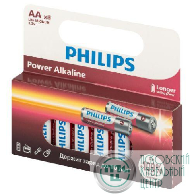 Элемент питания алкалиновый AA/LR6 1.5В Power (блист. 8шт) Philips Б0064634