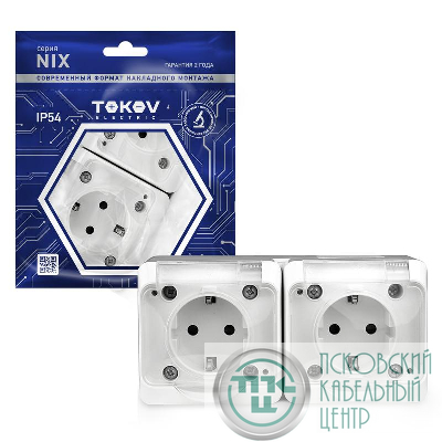 Розетка 2-м ОП Nix 16А IP54 250В с заземл. с прозр. крышкой бел. TOKOV ELECTRIC TKE-NX-R2Z-C01T-IP54