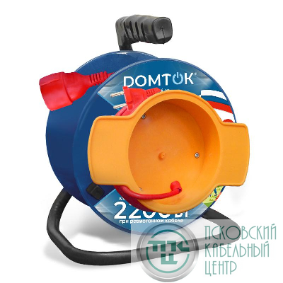 Удлинитель на катушке 1х20м без заземл. 10А IP20 2.2кВт с выносн. розеткой ПВС 2х1 DOMTOK 2427