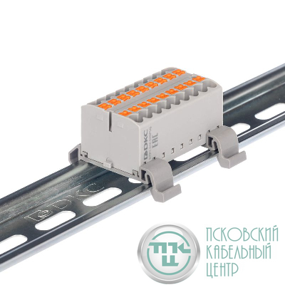 Блок распределительный с горизонт. адаптером на рейку шир. 35мм зажим push-in 18 точек подключения 2.5кв.мм сер. DKC DTP1-018-04SPUG-H