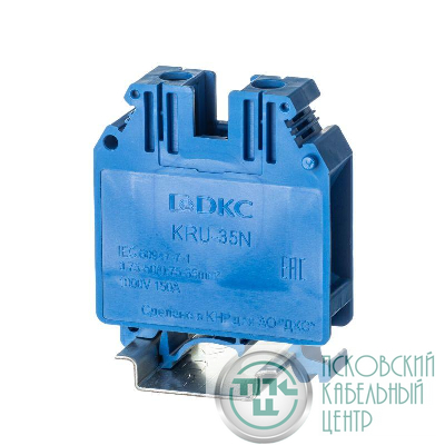 Клемма проходная винтовой зажим 2 точки подключения 35кв.мм син. DKC KRU-35N-BU